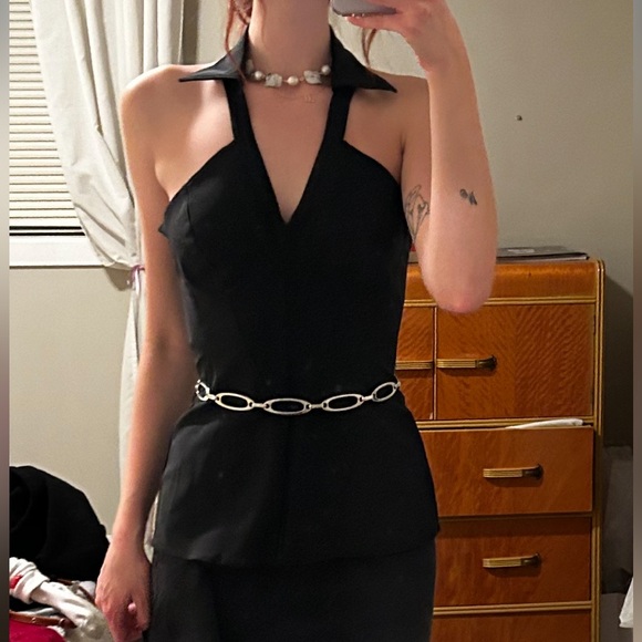 VINTAGE Black Zip Halter Top with Collar | Women’s Size 2 - Picture 2 of 5